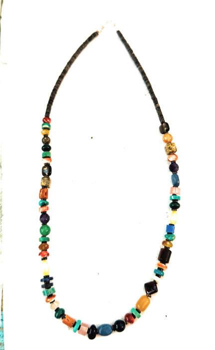 Navajo Multi Stone & Sterling Silver Beaded 18” Necklace