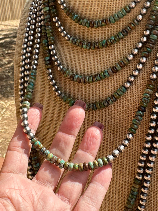 Navajo made 6mm Sterling Silver Pearls with Royston Turquoise