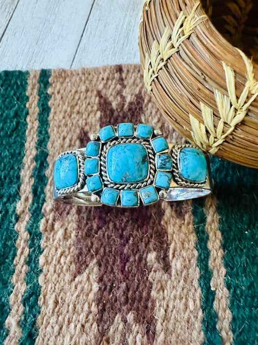 Old Pawn Navajo Sterling Silver & Kingman Turquoise Cuff Bracelet