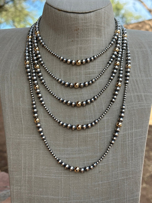 Navajo Sterling Silver & Gold Plated Beaded Necklace