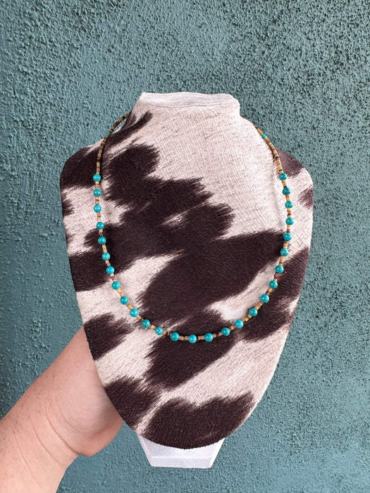 Navajo Turquoise And Heishi  Beaded Necklace 16”