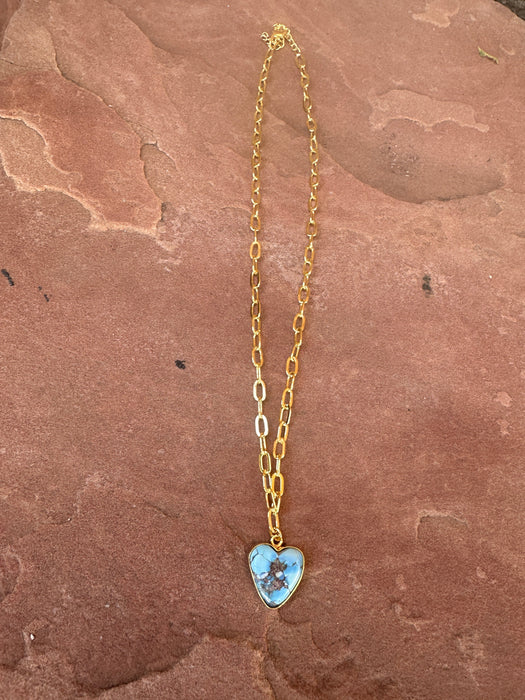 “The Golden Collection” THE GOLDIES Handmade Natural Golden Hills Turquoise 14k Gold Plated Heart Necklace