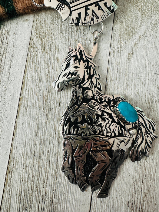 Navajo Sterling Silver & Turquoise Horse Necklace by Richard Singer