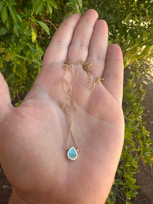 “The Golden Collection” Delicate Handmade Natural Turquoise 14k Gold Plated Necklace