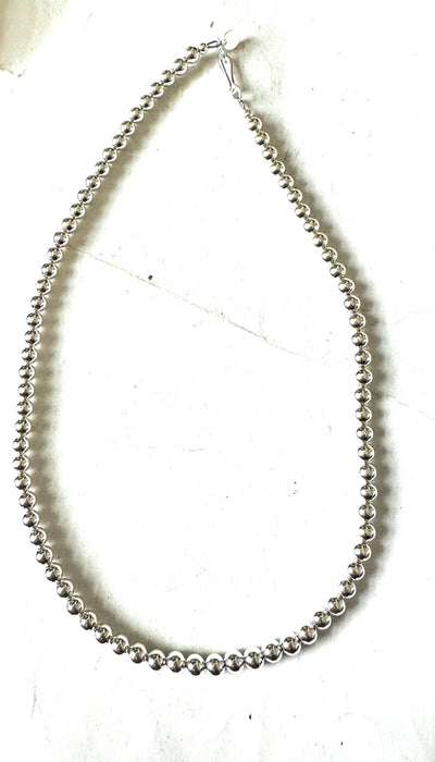 Navajo 5mm Sterling Silver Elegant Pearl Beaded Necklace