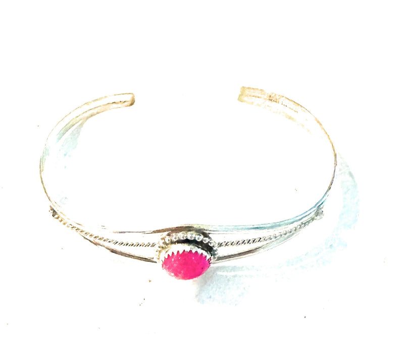 Navajo Sterling Silver & Hot Pink Opal Cuff Bracelet