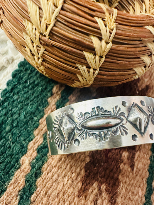 Navajo Hand Stamped Sterling Silver Cuff Bracelet By Elvira Bill