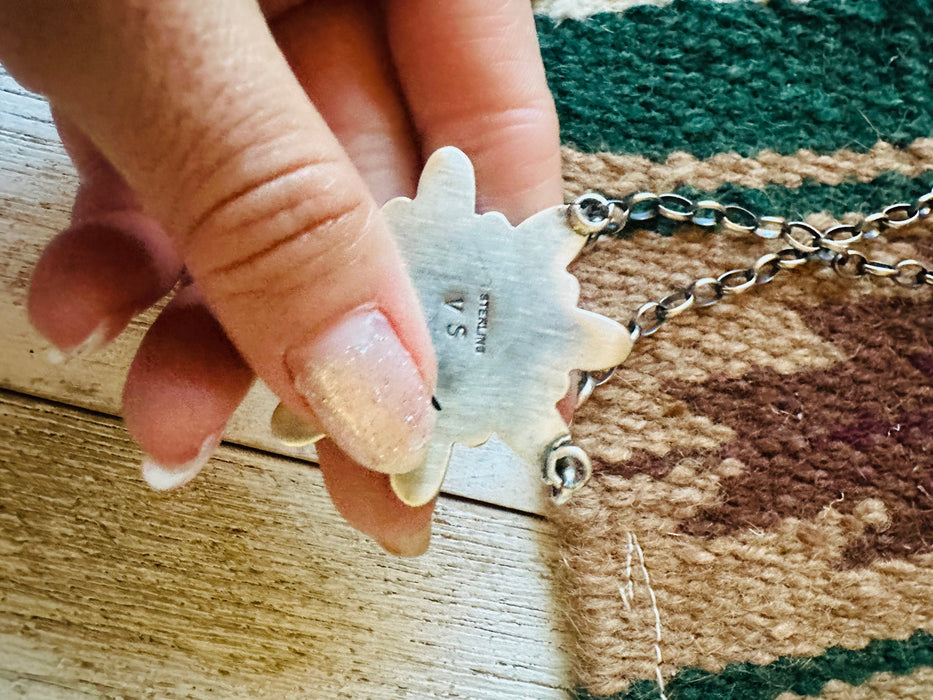 Navajo Sterling Silver, Queen Pink Conch Shell & Turquoise Necklace