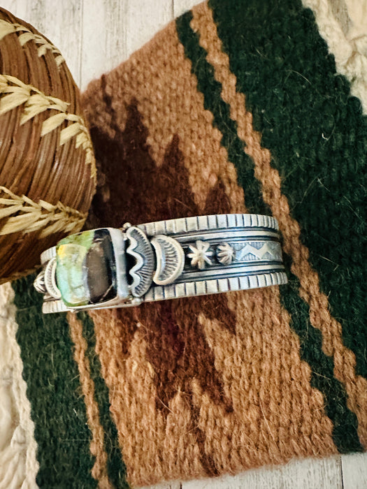 Navajo Sterling Silver & Black Jack Turquoise Cuff Bracelet