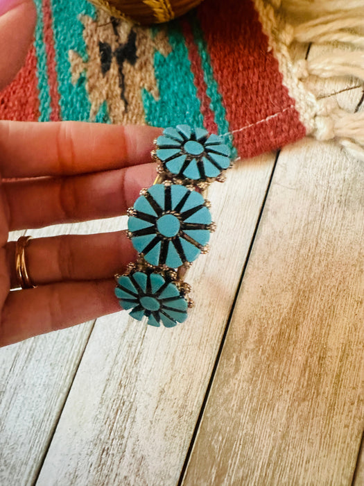 Zuni Sterling Silver & Turquoise Cluster Cuff Bracelet