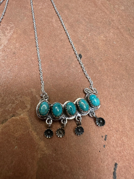 Beautiful Handmade Sterling Silver Turquoise Flower Necklace