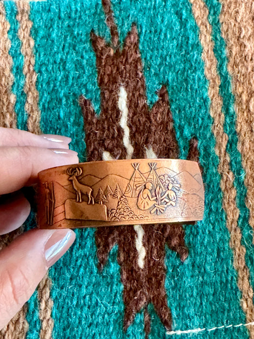 Vintage Handmade Stamped Copper Cuff Bracelet