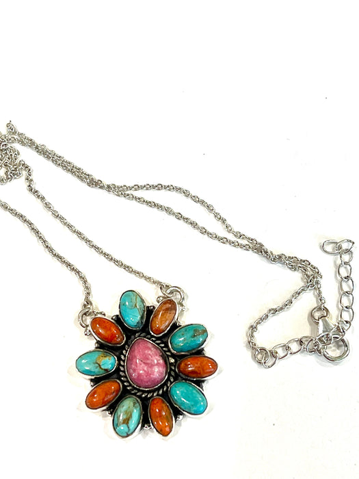 Handmade Sterling Silver & Multi Stone Necklace Signed Nizhoni