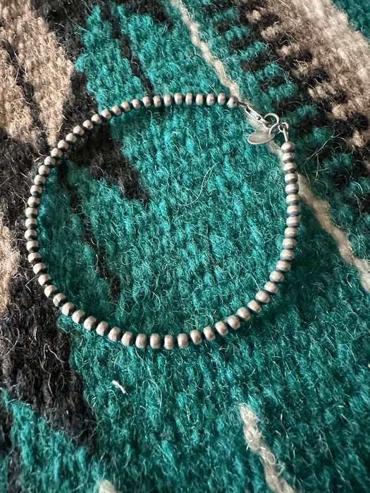 Navajo Sterling Silver 3mm Beaded Bracelet 7.5 inch