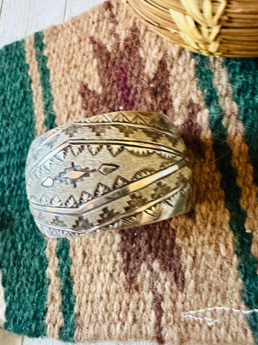 Vintage Old Pawn Navajo Hand Stamped Sterling Silver Cuff Bracelet