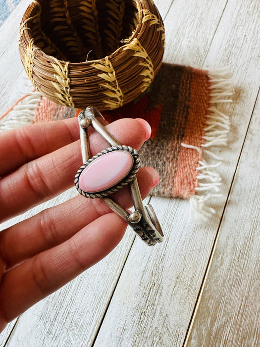 Navajo Queen Pink Conch Shell & Sterling Silver Cuff Bracelet