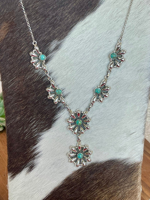 Handmade Sterling Silver & Turquoise Flower Necklace