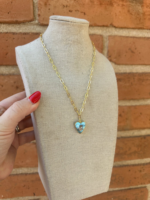 “The Golden Collection” THE GOLDIES Handmade Natural Golden Hills Turquoise 14k Gold Plated Heart Necklace