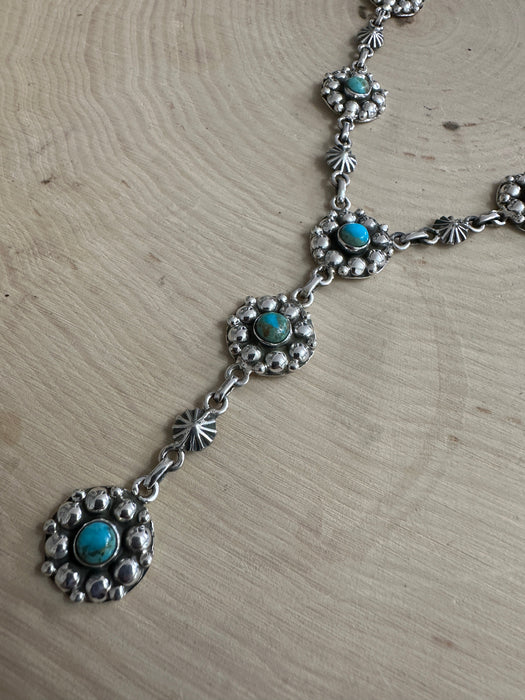 Handmade Turquoise & Sterling Silver Ball Lariat Necklace Signed Nizhoni