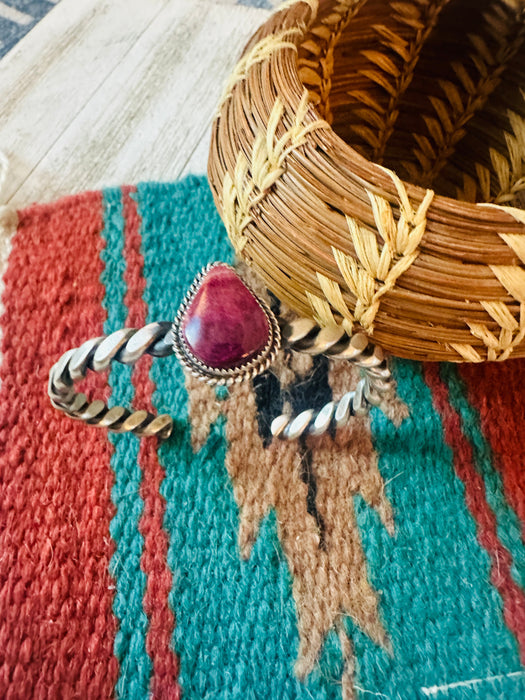 Navajo Twisted Sterling Silver & Purple Spiny Cuff Bracelet