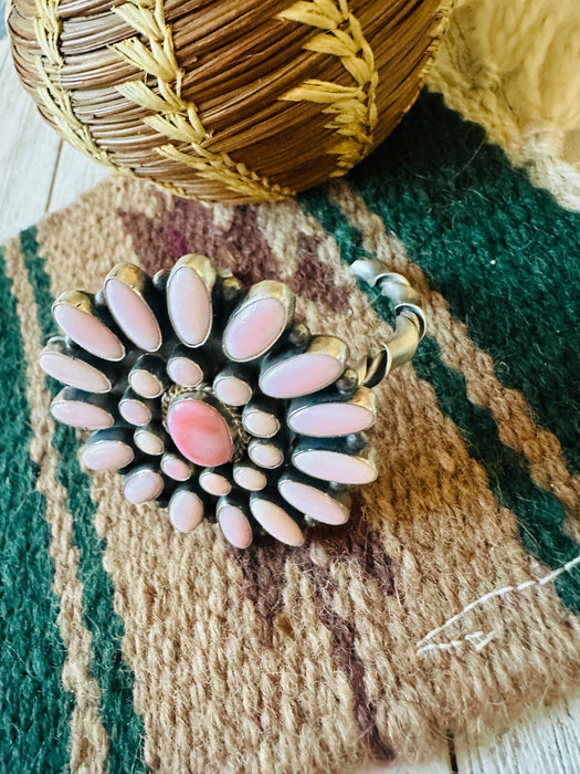 Navajo Queen Pink Conch Shell & Sterling Silver Cluster Cuff Bracelet