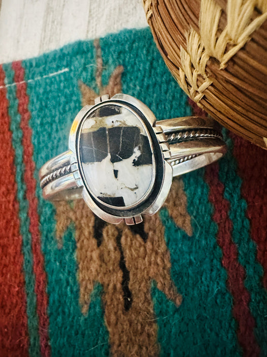 Navajo White Buffalo & Sterling Silver Cuff Bracelet