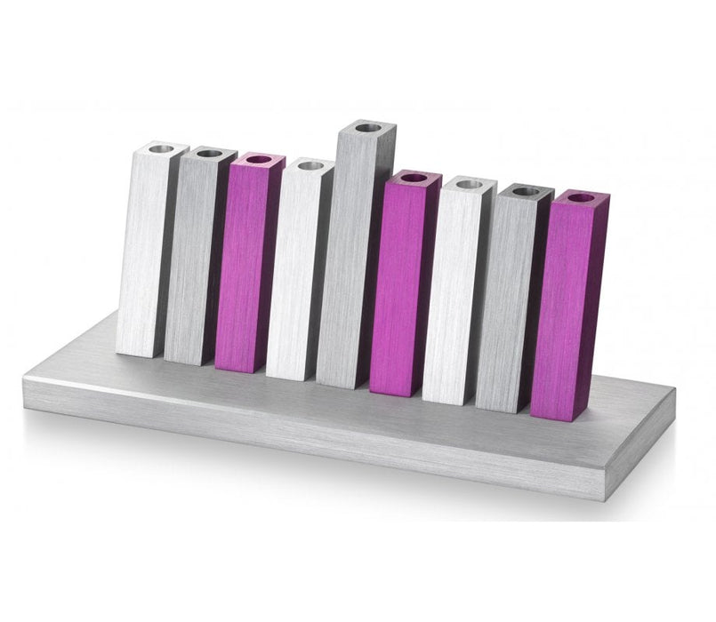 Adi Sidler Kinetic Hanukkah Menorah Aluminum - Purple Gray and Silver Rods