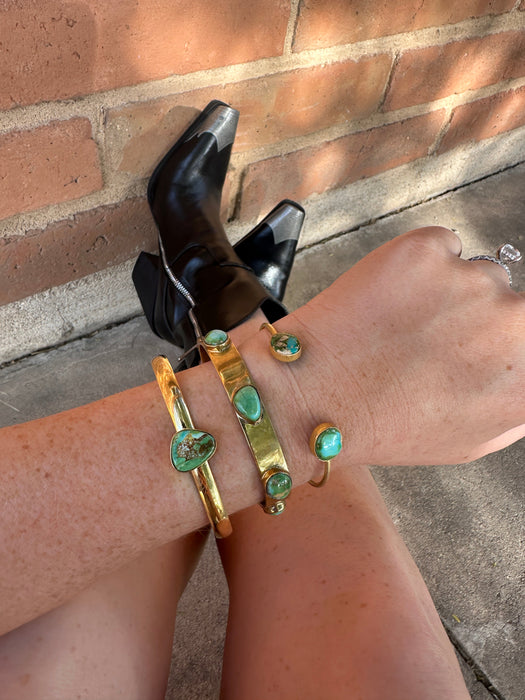 “The Golden Collection” Summerhaven Handmade Natural Sonoran Turquoise Gold Plated Bracelet Cuff