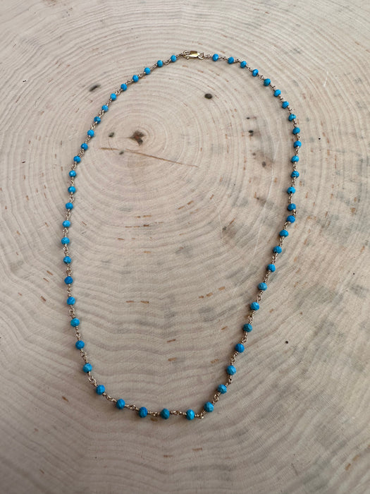 “The Golden Collection” Az Sunrise Handmade Turquoise Beaded 18k Gold Plated Necklace BLUE TONES