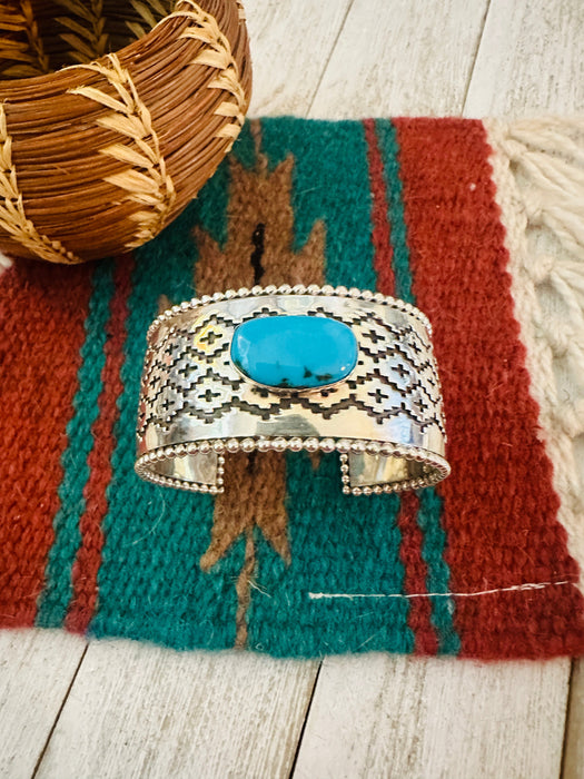 Navajo Sterling Silver & Kingman Turquoise Cuff Bracelet