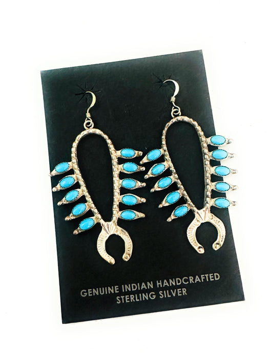 Navajo Sterling Silver & Turquoise Squash Blossom Earrings