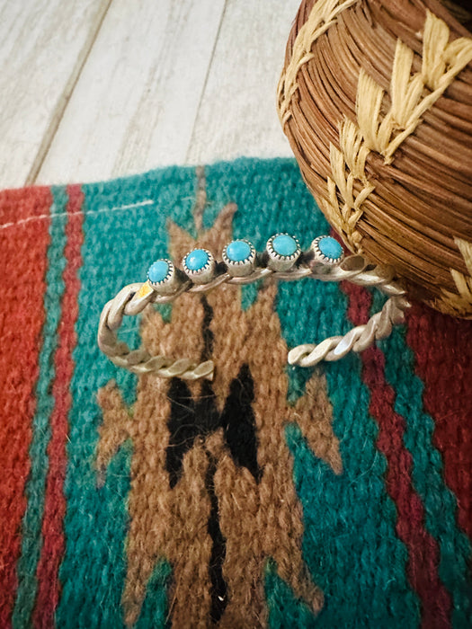 Navajo Twisted Sterling Silver & Turquoise Cuff Bracelet