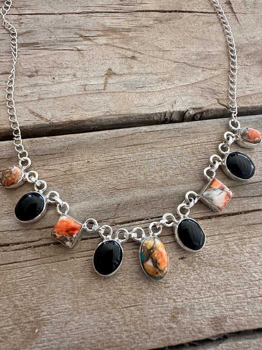 Beautiful Handmade Sterling Silver, Onyx & Spice Necklace