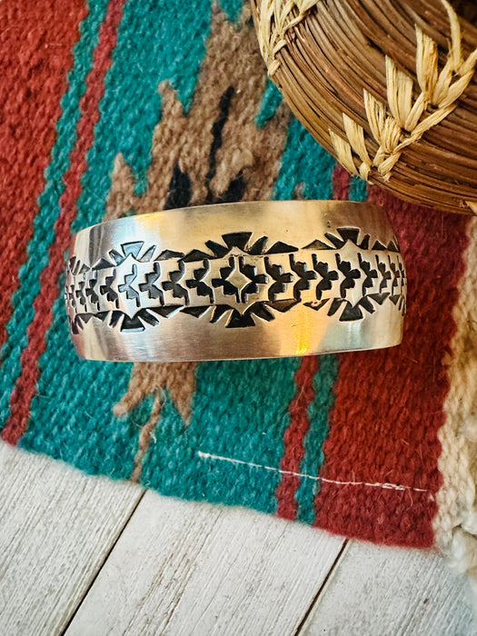 Navajo Hand Stamped Sterling Silver Cuff Bracelet