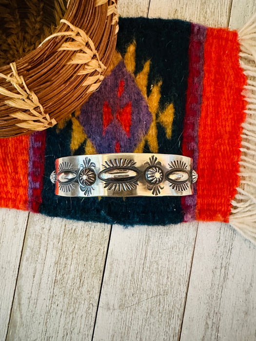 Navajo Hand Stamped Sterling Silver Cuff Bracelet By Elvira Bill