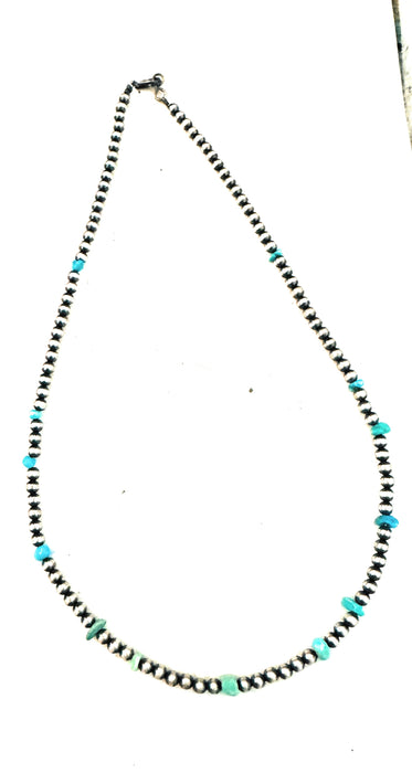 Navajo Sterling Silver Pearl & Turquoise Beaded Necklace 18”