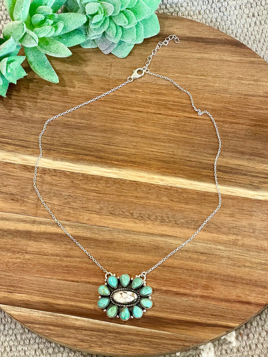 Handmade Sterling Silver & Multi Stone Necklace Signed Nizhoni