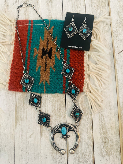 Navajo Sterling Silver & Turquoise Naja Necklace Set