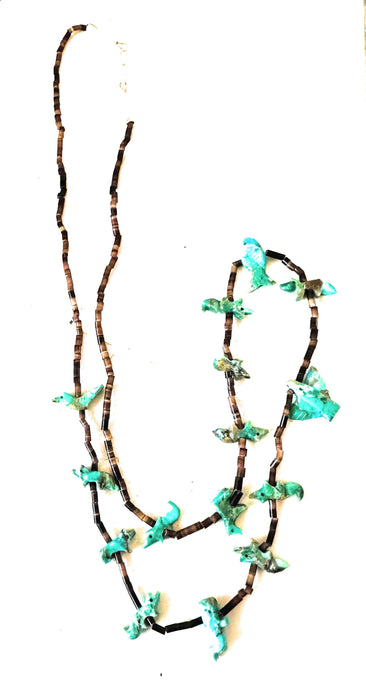 Navajo Turquoise & Heishi Beaded Fetish Necklace by Hector Goodluck