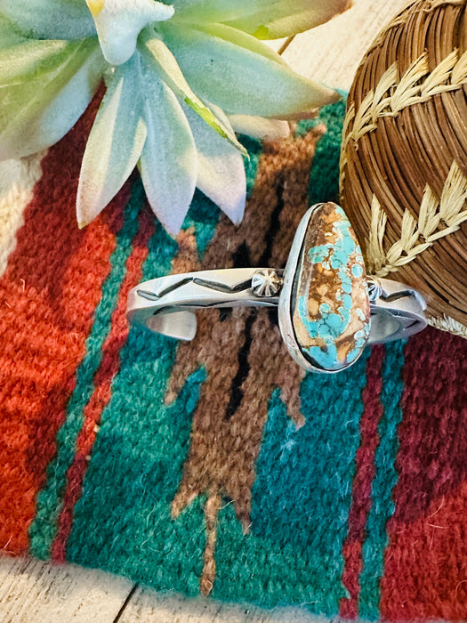 Navajo Sterling Silver & Number 8 Turquoise Cuff Bracelet Signed