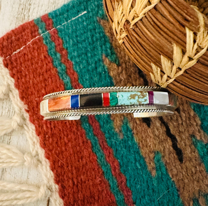 Navajo Multi Stone & Sterling Silver Inlay Cuff Bracelet