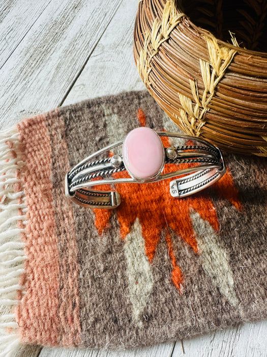 Navajo Queen Pink Conch Shell & Sterling Silver Cuff Bracelet