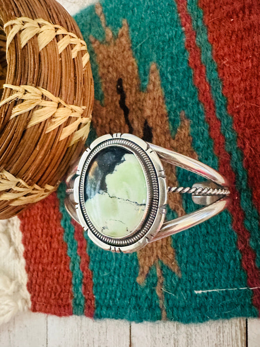 Navajo New Lander Turquoise & Sterling Silver Cuff Bracelet by Wydell Billie