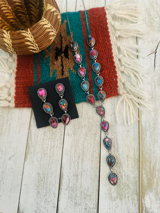 Navajo Sterling Silver & Pink Dream Mojave Lariat Necklace Set