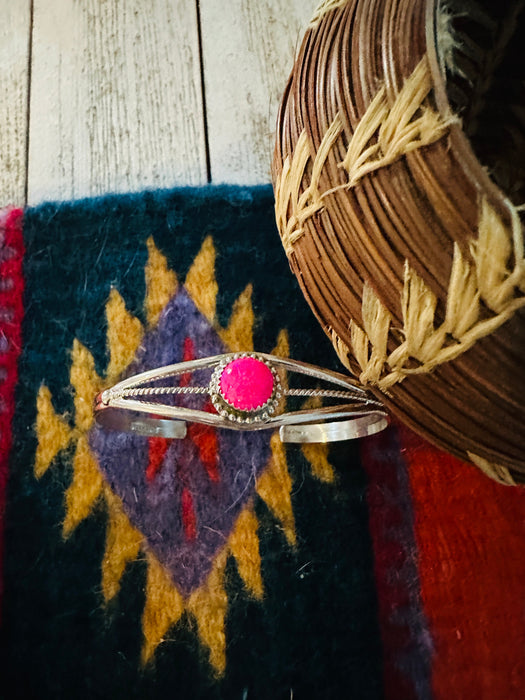 Navajo Sterling Silver & Hot Pink Opal Cuff Bracelet