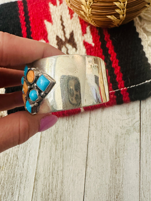 Navajo Turquoise, Spiny Sterling Silver Cuff Bracelet