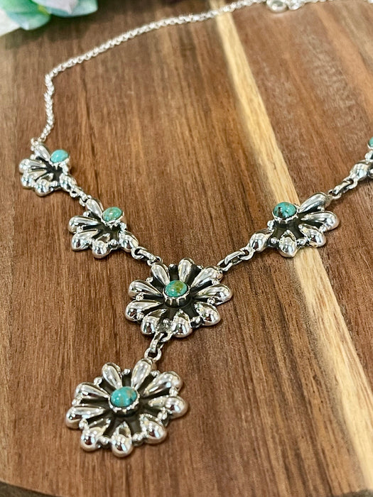 Handmade Sterling Silver & Turquoise Flower Necklace