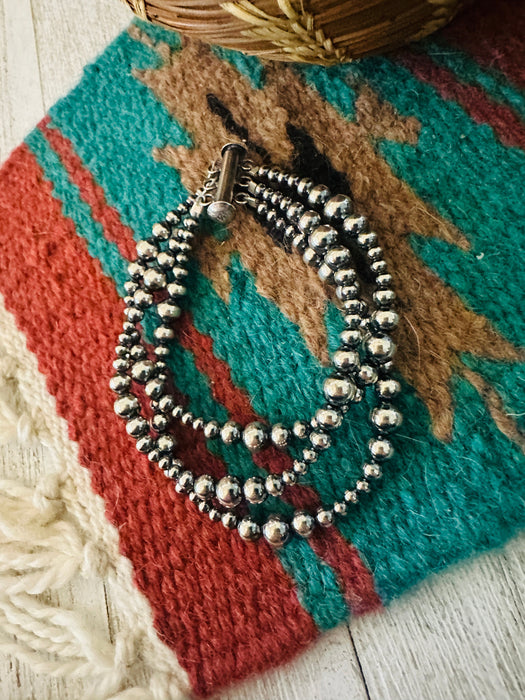 Navajo Sterling Silver Pearl Beaded Triple-Strand Bracelet