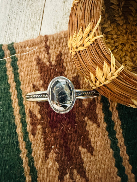 Navajo White Buffalo & Sterling Silver Cuff Bracelet