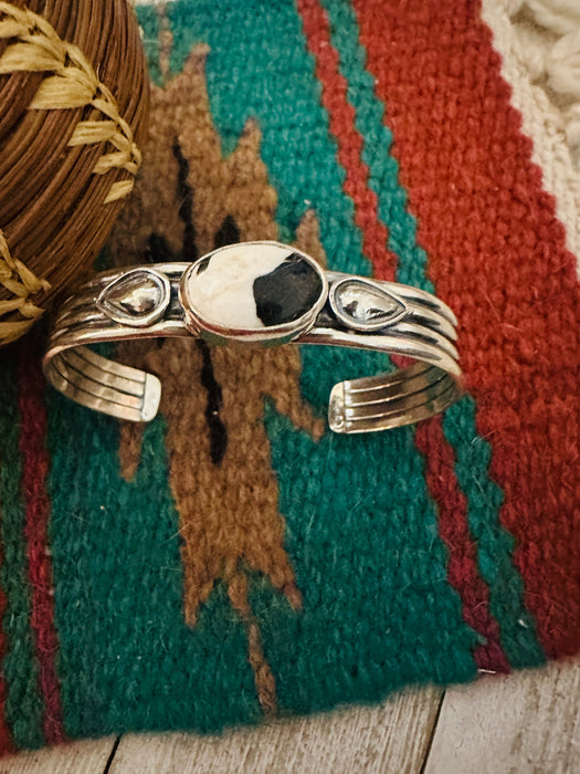 Navajo White Buffalo & Sterling Silver Cuff Bracelet